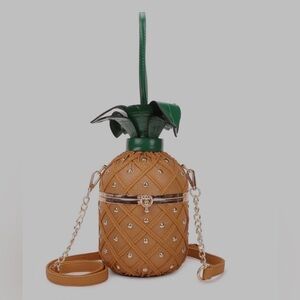 Diophy Pineapple-Shaped Handmade Shoulder Purse in Brownish Tan/Green NWT